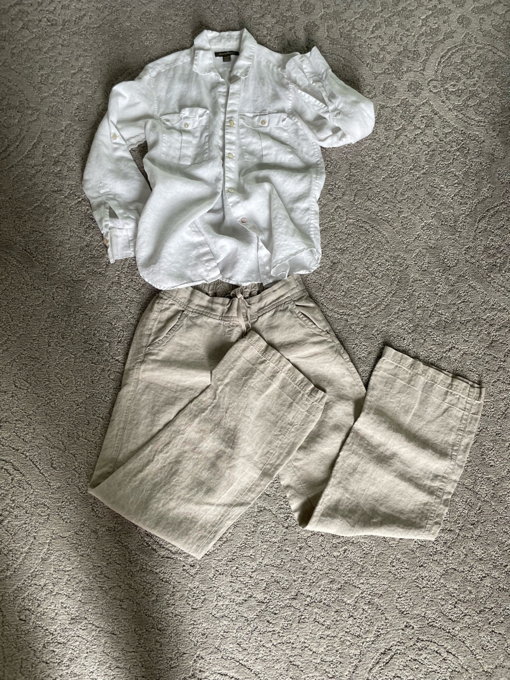 Tommy Bahama 100% natural linen Beige Linen Drawstring Pants and Top set